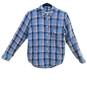 Madewell Women's Plaid Flannel Button Up Shirt Blue Red White Cotton Size Small